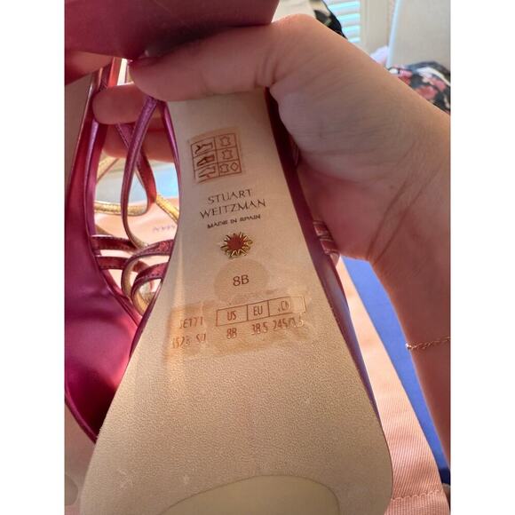 Stuart Weitzman Women's Hot Pink BarelyThere Square High Platform Sandal Size 8B - Picture 10 of 10